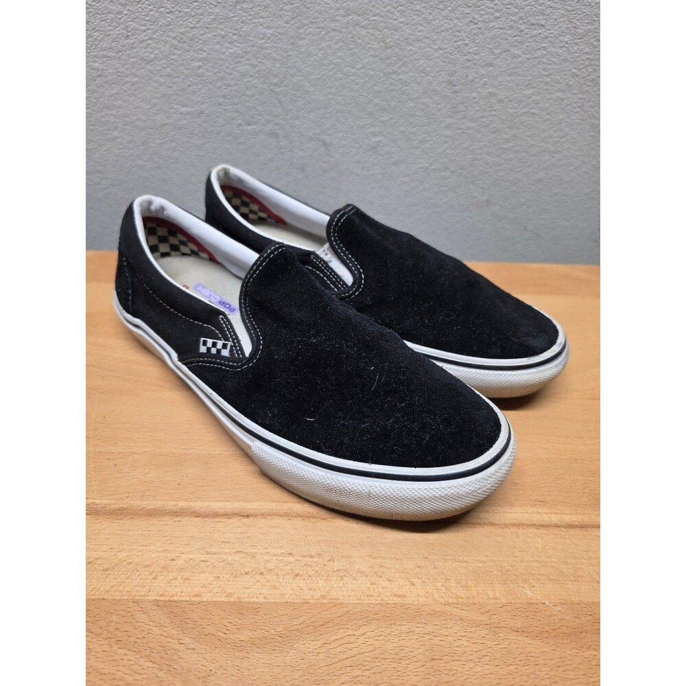 Vans Skate Slip-On Shoes Men's US 10.5 Black Suede Canvas PopCush Skateboarding